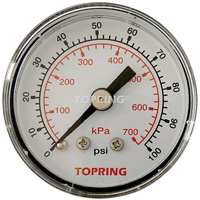 Pressure Gauge, 1-1/2" , 0 - 100 psi, Back Mount, Analogue Auto-Cam
