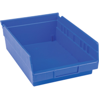 Plastic Shelf Bins, 8-3/8" W x 4" H x 11-5/8" D, Blue, 15 lbs. Capacity CB399 | Auto-Cam