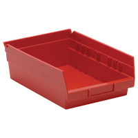 Shelf Bins, 8-3/8" W x 4" H x 11-5/8" D, Red, 30 lbs. Capacity Auto-Cam