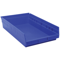 Shelf Bins, 11-1/8" W x 4" H x 17-7/8" D, Blue, 40 lbs. Capacity Auto-Cam