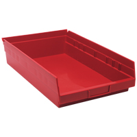 Shelf Bins, 11-1/8" W x 4" H x 17-7/8" D, Red, 40 lbs. Capacity Auto-Cam