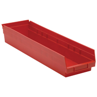 Shelf Bins, 6-5/8" W x 4" H x 23-5/8" D, Red, 50 lbs. Capacity Auto-Cam