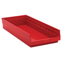 Shelf Bins, 11-1/8" W x 4" H x 23-5/8" D, Red, 50 lbs. Capacity Auto-Cam