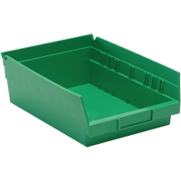 Shelf Bins, 8-3/8" W x 4" H x 11-5/8" D, Green, 30 lbs. Capacity Auto-Cam