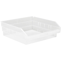 Shelf Bins, 11-1/8" W x 4" H x 11-5/8" D, Clear, 30 lbs. Capacity Auto-Cam
