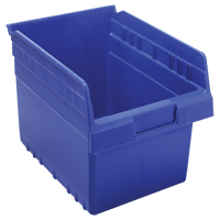 Store-Max Shelf Bins, 8-3/8" W x 8" H x 11-5/8" D, Blue, 44 lbs. Capacity Auto-Cam