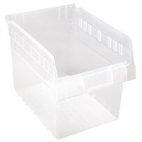 Store-Max Shelf Bins, 8-3/8" W x 8" H x 11-5/8" D, Clear, 44 lbs. Capacity Auto-Cam