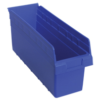 Store-Max Shelf Bins, 6-5/8" W x 8" H x 17-7/8" D, Blue, 56 lbs. Capacity Auto-Cam