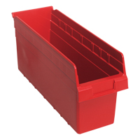 Store-Max Shelf Bins, 6-5/8" W x 8" H x 17-7/8" D, Red, 56 lbs. Capacity Auto-Cam