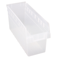 Store-Max Shelf Bins, 6-5/8" W x 8" H x 17-7/8" D, Clear, 56 lbs. Capacity Auto-Cam