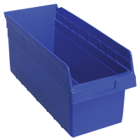 Store-Max Shelf Bins, 8-3/8" W x 8" H x 17-7/8" D, Blue, 56 lbs. Capacity Auto-Cam
