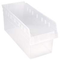 Store-Max Shelf Bins, 8-3/8" W x 8" H x 17-7/8" D, Clear, 56 lbs. Capacity Auto-Cam