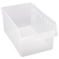 Store-Max Shelf Bins, 11-1/8" W x 8" H x 17-7/8" D, Clear, 56 lbs. Capacity Auto-Cam