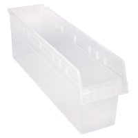 Store-Max Shelf Bins, 6-5/8" W x 8" H x 23-5/8" D, Clear, 68 lbs. Capacity Auto-Cam