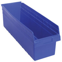 Store-Max Shelf Bins, 8-3/8" W x 8" H x 23-5/8" D, Blue, 68 lbs. Capacity Auto-Cam