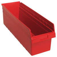 Store-Max Shelf Bins, 8-3/8" W x 8" H x 23-5/8" D, Red, 68 lbs. Capacity Auto-Cam