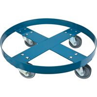 Drum Dolly, Steel, 1000 lbs. Capacity, 24" Diameter, Polyurethane Casters Auto-Cam