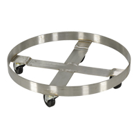 Drum Dollies, Stainless Steel, 800 lbs. Capacity, 23-1/4" Diameter, Rubber Casters Auto-Cam