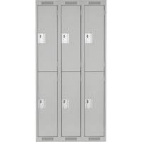 Clean Line Lockers, 2 -tier, Bank of 3, 36" x 18" x 72", Steel, Grey, Rivet (Assembled) Auto-Cam