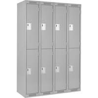 Clean Line Lockers, 2 -tier, Bank of 4, 48" x 18" x 72", Steel, Grey, Rivet (Assembled) Auto-Cam