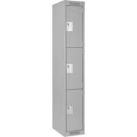 Clean Line Lockers, 3 -tier, 12" x 18" x 72", Steel, Grey, Rivet (Assembled) Auto-Cam