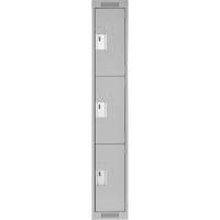 Clean Line Lockers, 3 -tier, 12" x 18" x 72", Steel, Grey, Rivet (Assembled) Auto-Cam