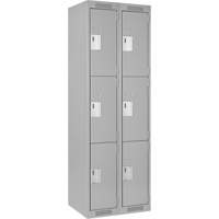 Clean Line Lockers, 3 -tier, Bank of 2, 24" x 18" x 72", Steel, Grey, Rivet (Assembled) Auto-Cam