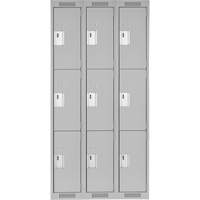 Clean Line Lockers, 3 -tier, Bank of 3, 36" x 18" x 72", Steel, Grey, Rivet (Assembled) Auto-Cam