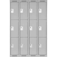 Clean Line Lockers, 3 -tier, Bank of 4, 48" x 18" x 72", Steel, Grey, Rivet (Assembled) Auto-Cam