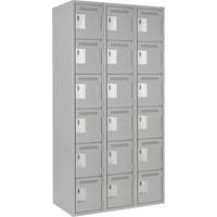 Clean Line Lockerettes, 6 -tier, Bank of 3, 36" x 18" x 72", Steel, Grey, Rivet (Assembled) Auto-Cam