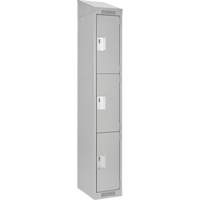 Clean Line Lockers, 3 -tier, 12" x 18" x 78", Steel, Grey, Rivet (Assembled) Auto-Cam