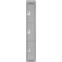 Clean Line Lockers, 3 -tier, 12" x 18" x 78", Steel, Grey, Rivet (Assembled) Auto-Cam