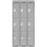 Clean Line Lockers, 3 -tier, Bank of 3, 36" x 18" x 78", Steel, Grey, Rivet (Assembled) Auto-Cam