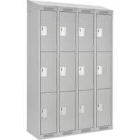 Clean Line Lockers, 3 -tier, Bank of 4, 48" x 18" x 78", Steel, Grey, Rivet (Assembled) Auto-Cam