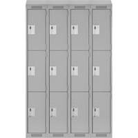 Clean Line Lockers, 3 -tier, Bank of 4, 48" x 18" x 78", Steel, Grey, Rivet (Assembled) Auto-Cam