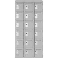 Clean Line Lockerette , 6 -tier, Bank of 3, 36" x 18" x 78", Steel, Grey, Rivet (Assembled) Auto-Cam