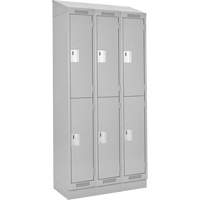 Clean Line Lockers, 2 -tier, Bank of 3, 36" x 18" x 82", Steel, Grey, Rivet (Assembled) Auto-Cam