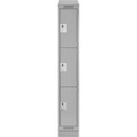 Clean Line Lockers, 3 -tier, 12" x 18" x 82", Steel, Grey, Rivet (Assembled) Auto-Cam