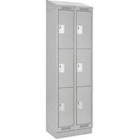 Clean Line Lockers, 3 -tier, Bank of 2, 24" x 18" x 82", Steel, Grey, Rivet (Assembled) Auto-Cam
