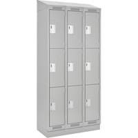 Clean Line Lockers, 3 -tier, Bank of 3, 36" x 18" x 82", Steel, Grey, Rivet (Assembled) Auto-Cam