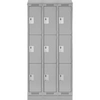 Clean Line Lockers, 3 -tier, Bank of 3, 36" x 18" x 82", Steel, Grey, Rivet (Assembled) Auto-Cam