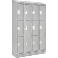 Clean Line Lockers, 3 -tier, Bank of 4, 48" x 18" x 82", Steel, Grey, Rivet (Assembled) Auto-Cam