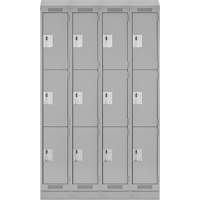 Clean Line Lockers, 3 -tier, Bank of 4, 48" x 18" x 82", Steel, Grey, Rivet (Assembled) Auto-Cam