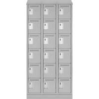 Clean Line Lockerette, 6 -tier, Bank of 3, 36" x 18" x 82", Steel, Grey, Rivet (Assembled) Auto-Cam