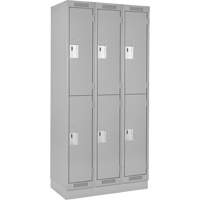 Clean Line Lockers, 2 -tier, Bank of 3, 36" x 18" x 76", Steel, Grey, Rivet (Assembled) Auto-Cam