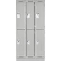Clean Line Lockers, 2 -tier, Bank of 3, 36" x 18" x 76", Steel, Grey, Rivet (Assembled) Auto-Cam