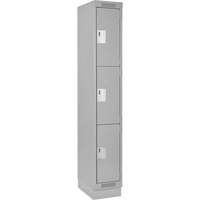 Clean Line Lockers, 3 -tier, 12" x 18" x 76", Steel, Grey, Rivet (Assembled) Auto-Cam