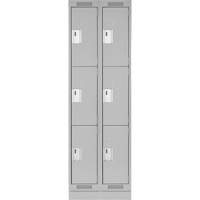 Clean Line Lockers, 3 -tier, Bank of 2, 24" x 18" x 76", Steel, Grey, Rivet (Assembled) Auto-Cam