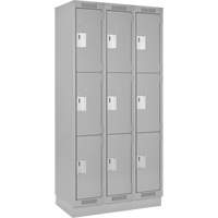 Clean Line Lockers, 3 -tier, Bank of 3, 36" x 18" x 76", Steel, Grey, Rivet (Assembled) Auto-Cam