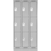 Clean Line Lockers, 3 -tier, Bank of 3, 36" x 18" x 76", Steel, Grey, Rivet (Assembled) Auto-Cam